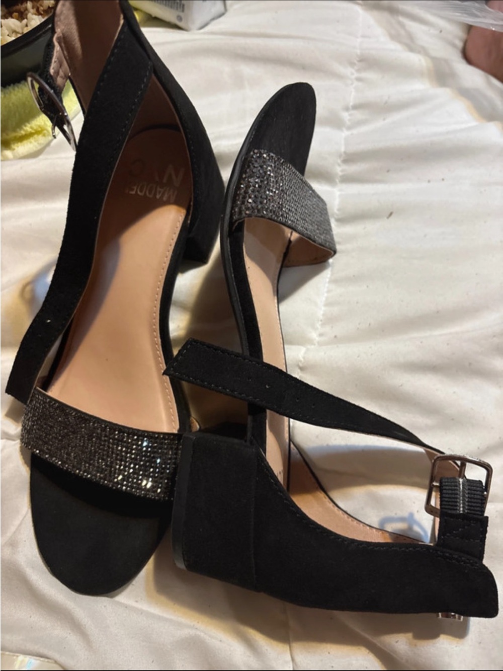 Embellished Black Block Heel Sandals